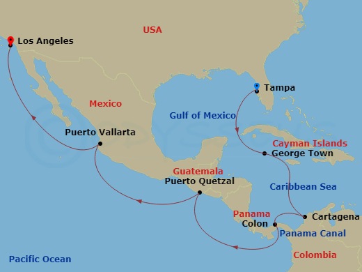 15-night Panama Canal Cruise Itinerary Map