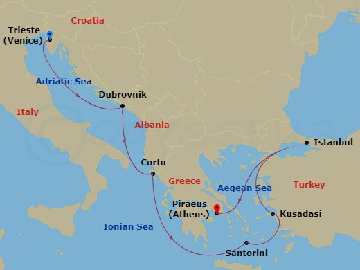 10-night Greece, Turkey & Adriatic Cruise Itinerary Map