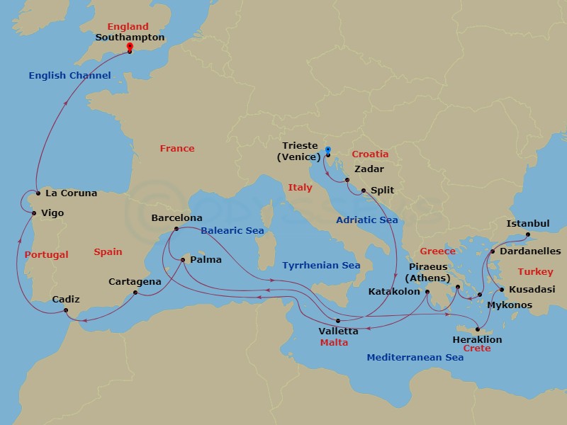 32-night Turkey, Greek Islands, and Western Mediterranean Cruise