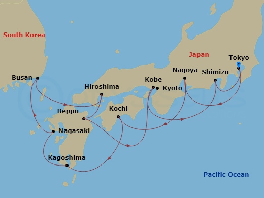 12-night Focus on Japan Voyage Itinerary Map