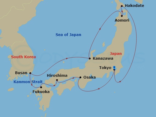 14-night Japan Cruise Itinerary Map