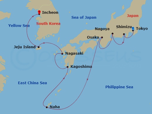 11-night Japan Cruise Itinerary Map