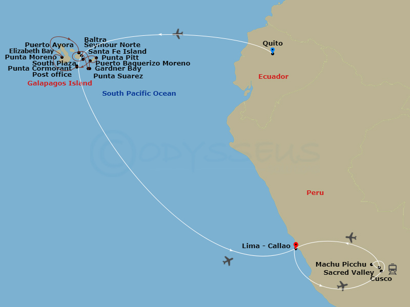 16-night Galápagos Southern Loop and Machu Picchu Cruise/Land Package