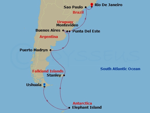 14-night South America Cruise Itinerary Map