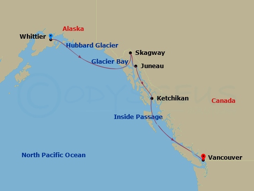 7-night Glacier Discovery Southbound Cruise Itinerary Map