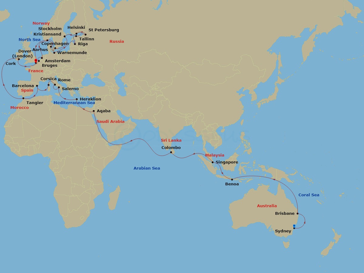 56-night World Cruise Liner - Sydney To London (Dover)