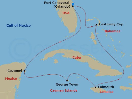 7-night Very Merrytime Western Caribbean from Port Canaveral Cruise Itinerary Map