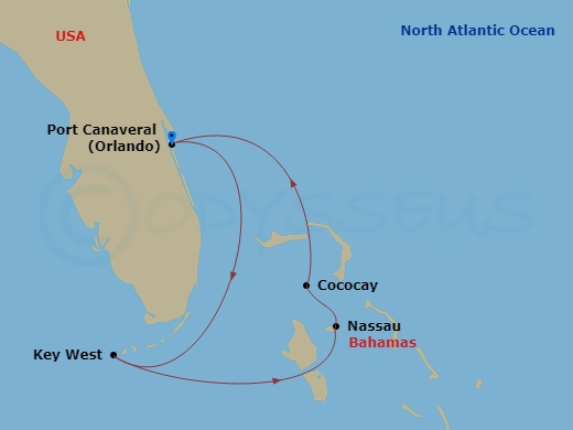 7 night Key West, Nassau & Perfect Day Cruise Itinerary Map