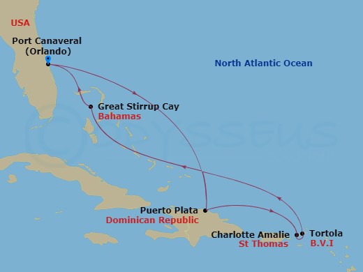 7-night Eastern Caribbean: Great Stirrup Cay & Dominican Republic Cruise Itinerary Map