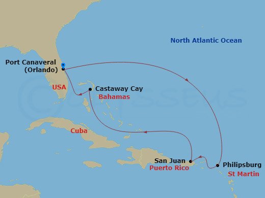 7-night Eastern Caribbean Cruise Itinerary Map