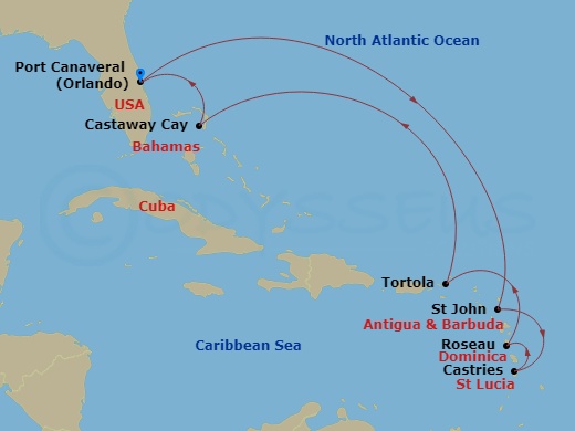 10-night Southern Caribbean Cruise Itinerary Map