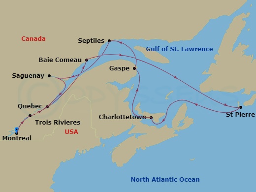 10-night Couleurs du Quebec Voyage Itinerary Map