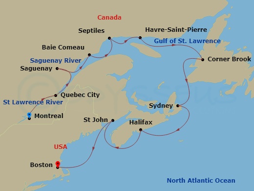 11-night In the Path of Cartier Voyage Itinerary Map