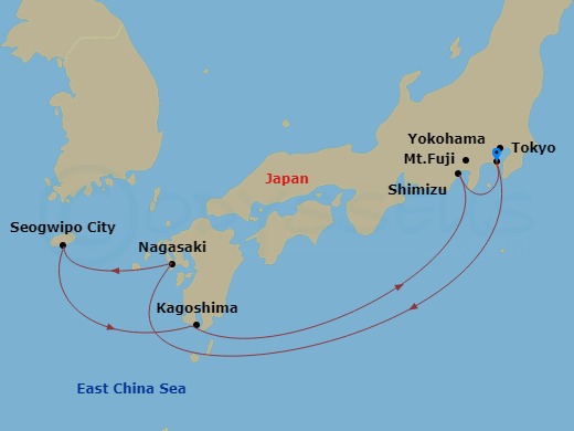 7-night Kyushu & Korea Cruise Itinerary Map