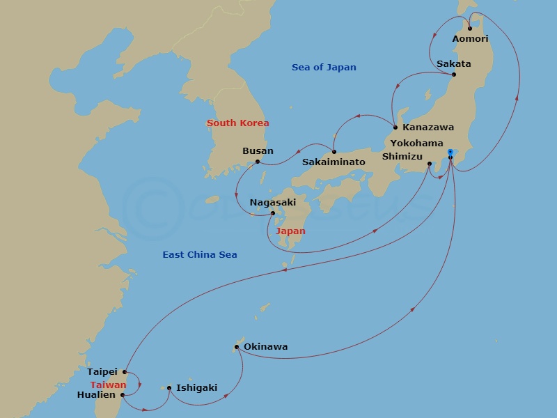 19-night Southern Islands & Sea Of Japan Cruise Itinerary Map