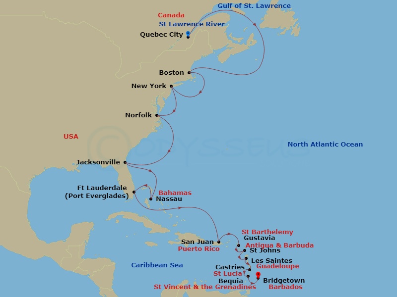 23-night Canada & New England to the Southern Caribbean Cruise