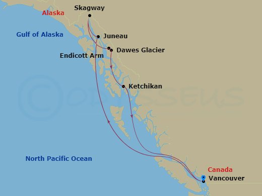 7-night Inside Passage (With Glacier Bay National Park) Cruise Itinerary Map