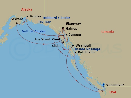 14-night Alaska Cruise Itinerary Map