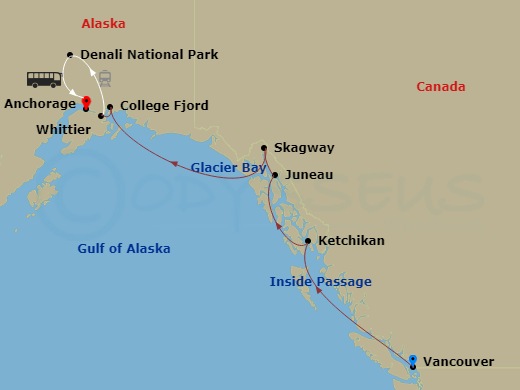 10-night Double Denali Cruisetour D6C Itinerary Map