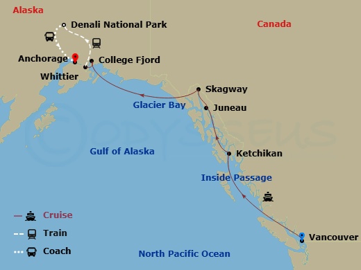 10-night Double Denali Cruisetour D6C Itinerary Map