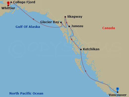 7-night Glacier Discovery Northbound Cruise Itinerary Map
