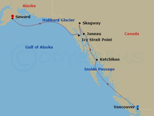 7-night Essential Alaska Voyage Itinerary Map