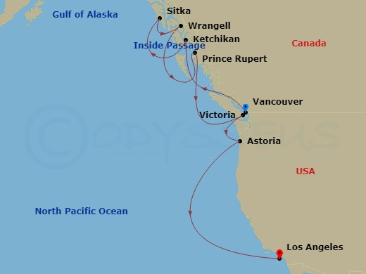 12-night Alaska & Cascade Voyage Itinerary Map