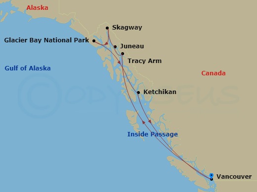 7-night Alaska Inside Passage Cruise Itinerary Map