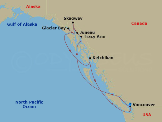 7-night Alaskan Inside Passage Cruise Itinerary Map